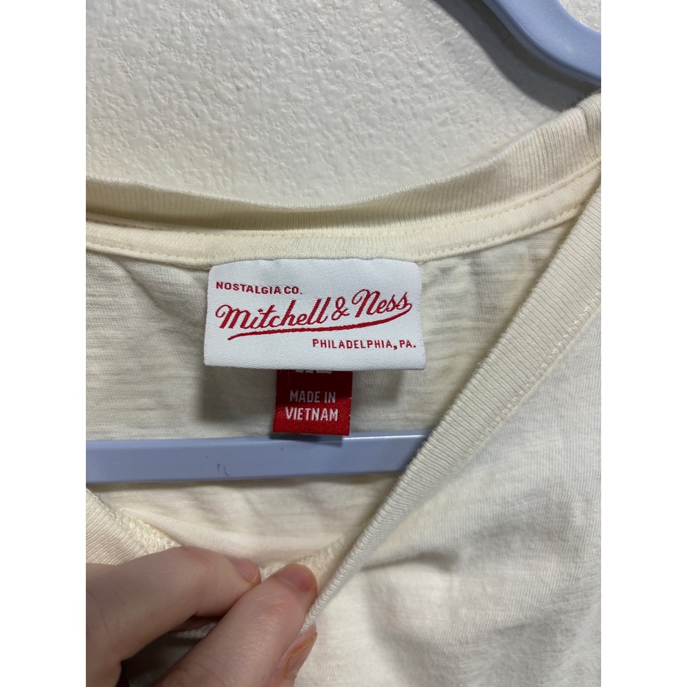 Mitchell & Ness Sporting Goods Embroidered Slub Cotton T-Shirt Cream XL - Picture 2 of 10